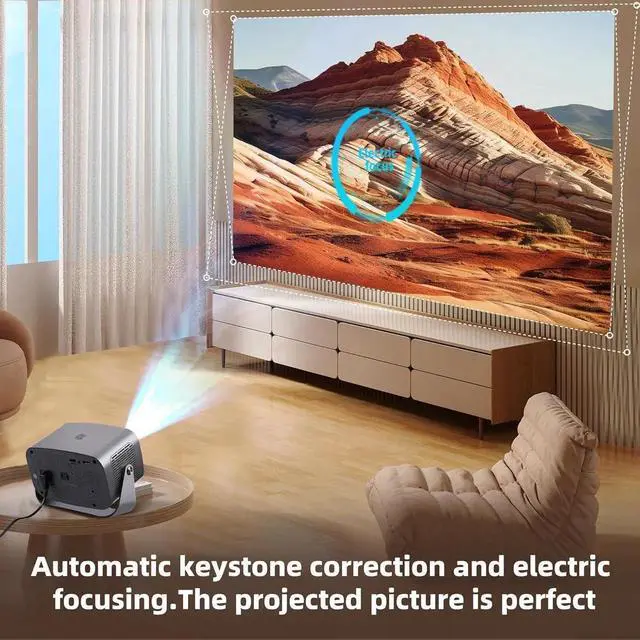 Alt view image 6 of 7 - Full HD 1080P Projector, Portable Projector, 360° Rotatable, Electric Focus, Automatic Step Correction, HDMI/USB/3.5 Audio Interface, Compatible with Mobile TV/Tablet/Smartphone(European plug)
