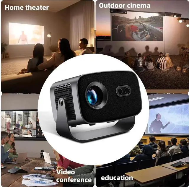 Alt view image 2 of 7 - Full HD 1080P Projector, Portable Projector, 360° Rotatable, Electric Focus, Automatic Step Correction, HDMI/USB/3.5 Audio Interface, Compatible with Mobile TV/Tablet/Smartphone(European plug)