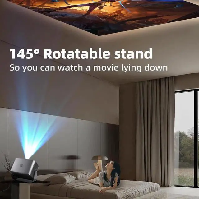 Alt view image 4 of 7 - Full HD 1080P Projector, Portable Projector, 360° Rotatable, Electric Focus, Automatic Step Correction, HDMI/USB/3.5 Audio Interface, Compatible with Mobile TV/Tablet/Smartphone(European plug)