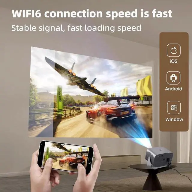 Alt view image 5 of 7 - Full HD 1080P Projector, Portable Projector, 360° Rotatable, Electric Focus, Automatic Step Correction, HDMI/USB/3.5 Audio Interface, Compatible with Mobile TV/Tablet/Smartphone(European plug)