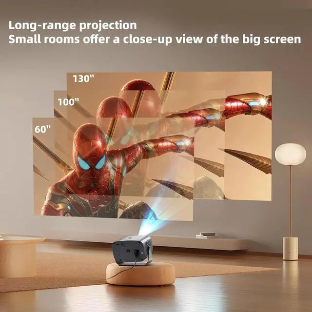 Alt view image 7 of 7 - Full HD 1080P Projector, Portable Projector, 360° Rotatable, Electric Focus, Automatic Step Correction, HDMI/USB/3.5 Audio Interface, Compatible with Mobile TV/Tablet/Smartphone(European plug)