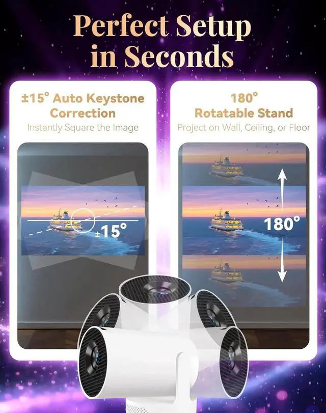 Alt view image 7 of 7 - Mini Portable Projector for Books Reading Projector with Wifi & Bluetooth, Projector Scenes Screen, Portable 4k Projector Auto Keystone, Rotatable, Home Theater for Movies, Gaming & Travel