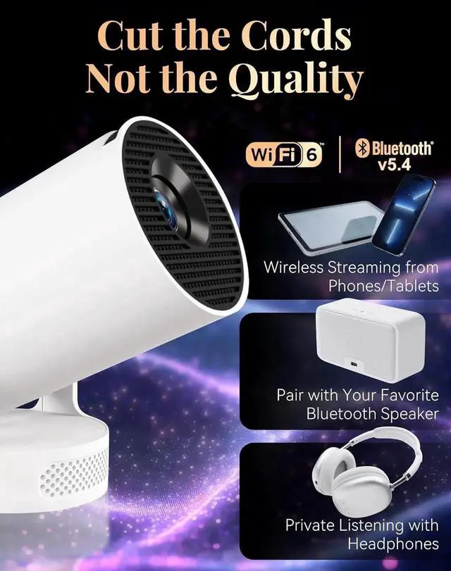 Alt view image 5 of 7 - Mini Portable Projector for Books Reading Projector with Wifi & Bluetooth, Projector Scenes Screen, Portable 4k Projector Auto Keystone, Rotatable, Home Theater for Movies, Gaming & Travel