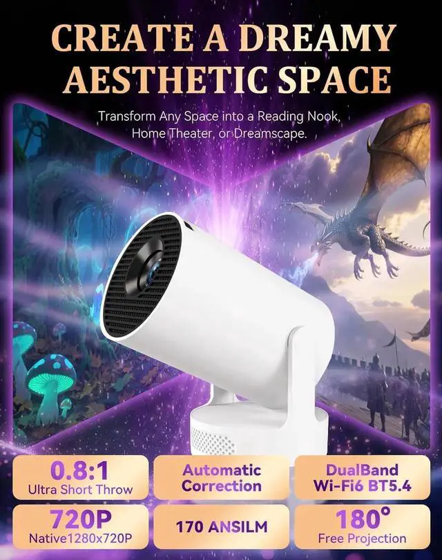 Alt view image 2 of 7 - Mini Portable Projector for Books Reading Projector with Wifi & Bluetooth, Projector Scenes Screen, Portable 4k Projector Auto Keystone, Rotatable, Home Theater for Movies, Gaming & Travel