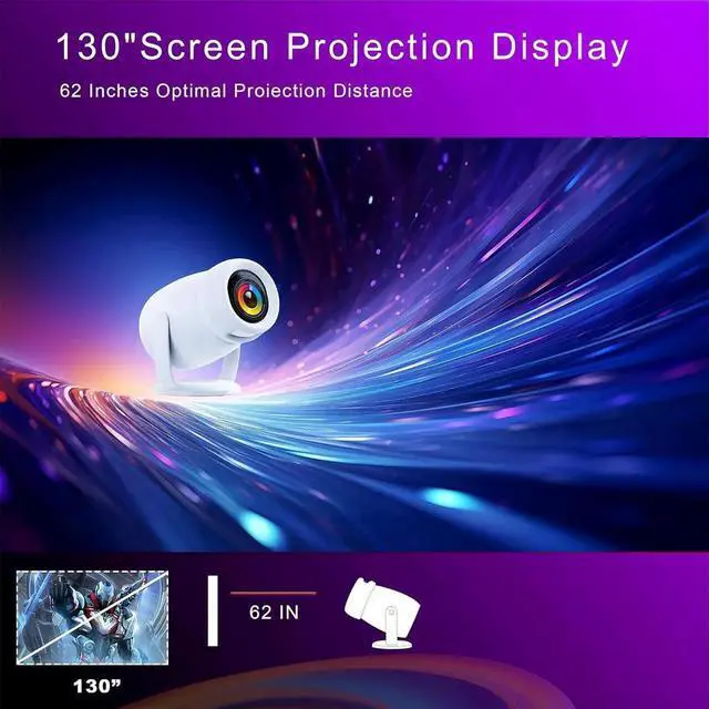 Alt view image 2 of 5 - 180°Mini Smart Portable Projector 4k with WiFi and Bluetooth for iphone,300ANSI Bedroom Ceiling Projector with Apps 1080P Home/Outdoor Projector for Video Game Console/PC/Laptop