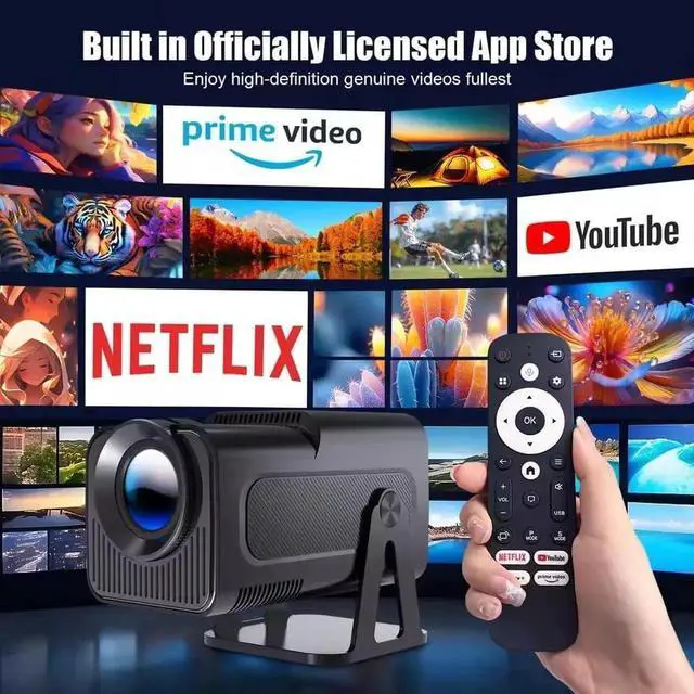 Alt view image 2 of 3 - HY320 Game Projector with 2 Retro Gaming Controllers and 64GB TF Card 4K 1080P Arcade Vision Smart Full HD Projector with Built-in 20,000+ Games Home Outdoor, Black