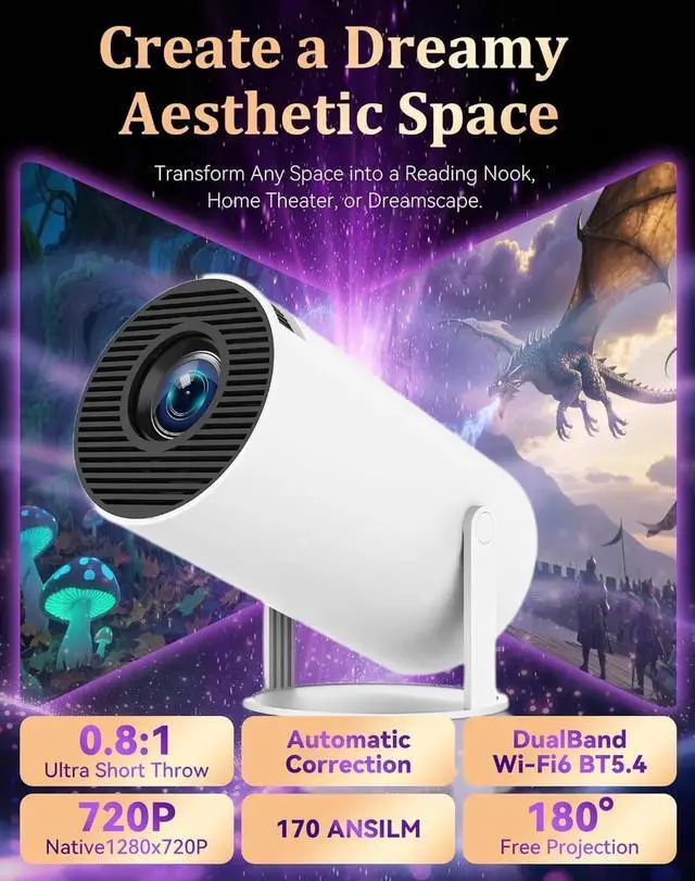 Alt view image 3 of 7 - Window Scene Projector, 4k Book Projector for Reading, Window Projector Scenes with Wifi and Bluetooth, Low Latency & 210° Rotation, ±15°auto Keystone Ambience Fantasy Window Projector