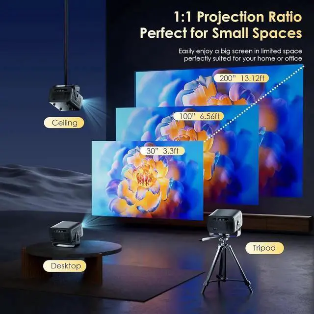 Alt view image 5 of 7 - Projector with WiFi and Bluetooth, Electric Focus & Vertical Keystone, 1080P HD 4K Support, Smart Projector with Built-in Streaming Apps, Portable Projector for Outdoor & Home Movie