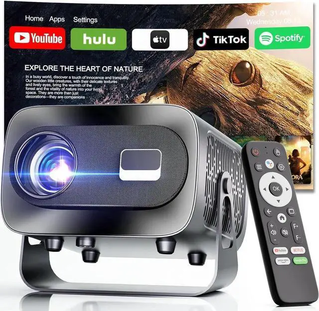 Main image of Projector with WiFi and Bluetooth, Electric Focus & Vertical Keystone, 1080P HD 4K Support, Smart Projector with Built-in Streaming Apps, Portable Projector for Outdoor & Home Movie