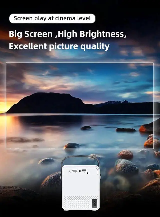 Alt view image 5 of 6 - Portable Projector with Android 9 OS,230ANSI 9000 Lumens, Motorized Focus, Mobile, Outdoor, Home Theater Projector for iOS/Android