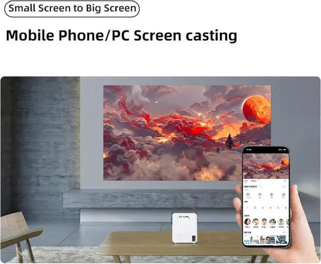 Alt view image 6 of 6 - Portable Projector with Android 9 OS,230ANSI 9000 Lumens, Motorized Focus, Mobile, Outdoor, Home Theater Projector for iOS/Android