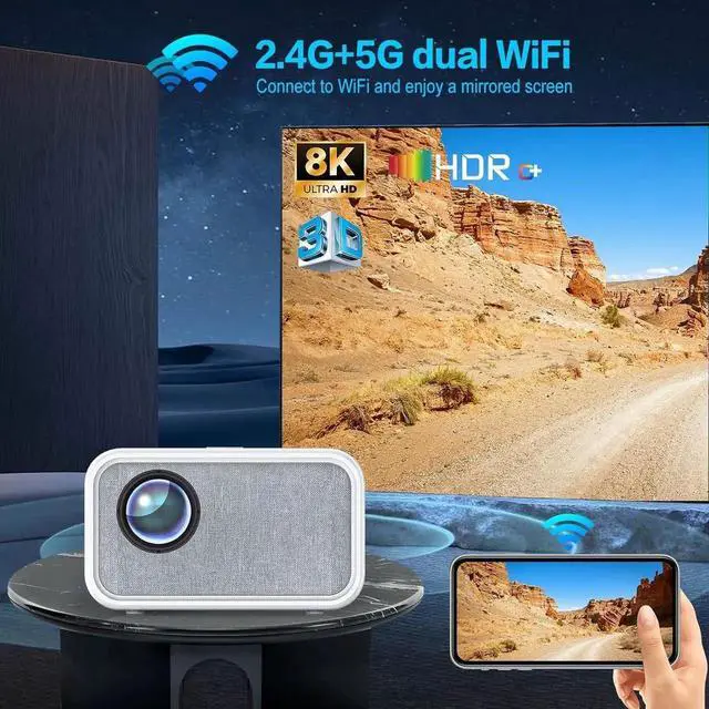 Alt view image 2 of 7 - Smart Projector, WiFi 6 BT5 Bluetooth Projector, 15000 Lumen 4K Projector Support, Full HD 1080P Video Projector, Mobile Home Theater Projector for HDMI/USB/TV Stick
