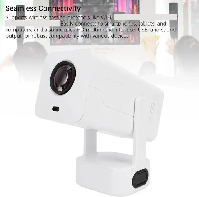 Alt view image 2 of 7 - Mini Projector with Dual Band WiFi Bluetooth, 4K 1080P Portable Auto Vertical Keystone Projector with 180° Rotation, for Phone Laptop (US Plug)