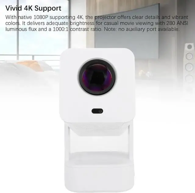 Alt view image 4 of 7 - Mini Projector with Dual Band WiFi Bluetooth, 4K 1080P Portable Auto Vertical Keystone Projector with 180° Rotation, for Phone Laptop (US Plug)