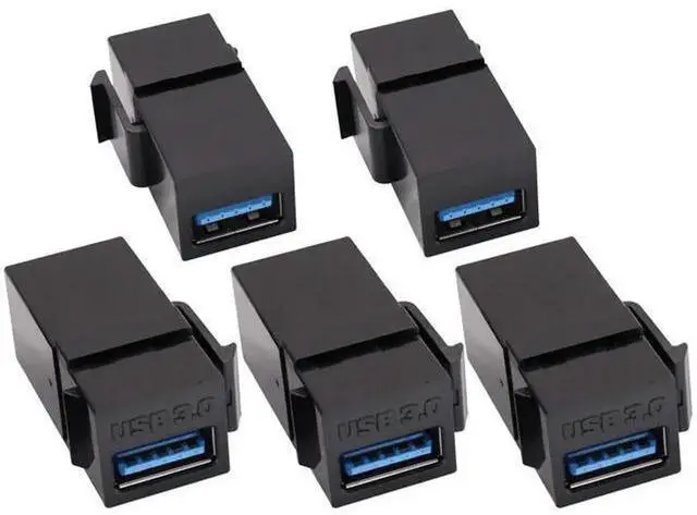 Main image of USB 3.0 A Keystone Adapter Female to Female USB 3.0 A Keystone Jack Insert Socket Coupler Adapter for Wall Plate Outlet Panel (Black/5 Pack)