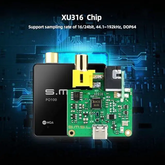 Alt view image 4 of 7 - SMSL PO100 2024 XU316 Digital to Analog Audio Converter, MQA Decoding USB to Toslink Coaxial/Optical, Mini USB to Coaxial Cable Adapter for Phone/PC/Player/Streamer, Black