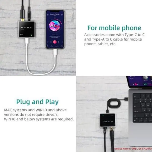 Alt view image 5 of 7 - SMSL PO100 2024 XU316 Digital to Analog Audio Converter, MQA Decoding USB to Toslink Coaxial/Optical, Mini USB to Coaxial Cable Adapter for Phone/PC/Player/Streamer, Black