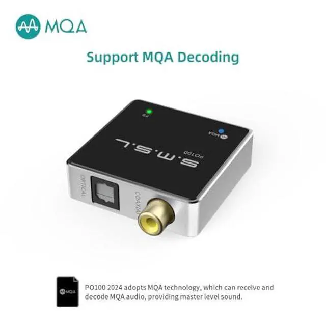 Alt view image 2 of 7 - SMSL PO100 2024 192kHz USB to Optical Audio Adapter, XMOS XU316 Type-C USB to SPDIF Optical Coaxial, Portable Digital to Analog Converter for Phone/PC, Silver