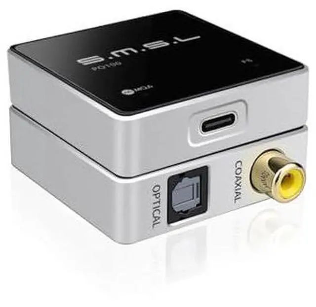 Main image of SMSL PO100 2024 192kHz USB to Optical Audio Adapter, XMOS XU316 Type-C USB to SPDIF Optical Coaxial, Portable Digital to Analog Converter for Phone/PC, Silver