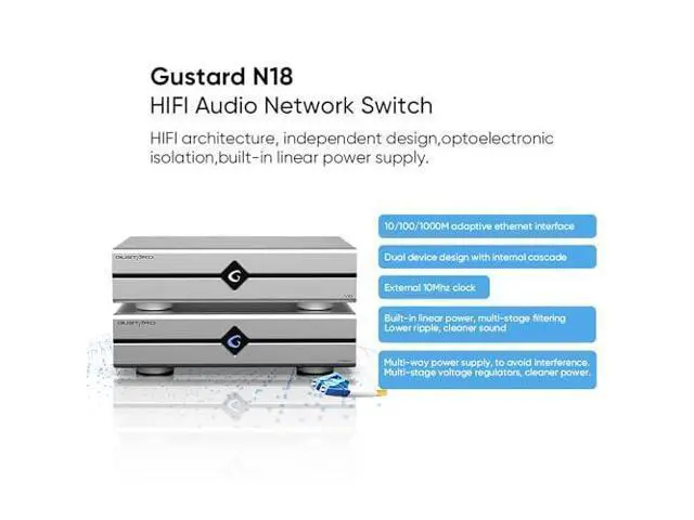 Alt view image 3 of 7 - Gustard N18 HiFi Audio Network Switch, 1*SFP Input, 2*LAN 10/100/1000M Ethernet Interface, Home Audio Network Switch (Silver)