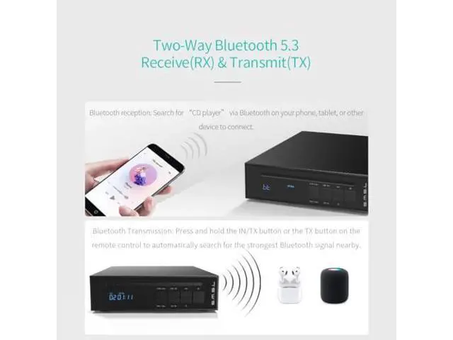 Alt view image 4 of 7 - SMSL PL20 HiFi CD Player for Home, CD Ripper, Bluetooth Car CD Players, 2*CS43131 Chip, USB Drive/Bluetooth Input RCA/BT/3.5mm/4.4mm Balanced/Optical/Coaxial Digital Output, Silver