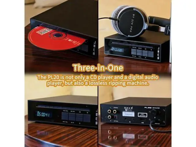 Alt view image 5 of 7 - SMSL PL20 HiFi CD Player for Home, CD Ripper, Bluetooth Car CD Players, 2*CS43131 Chip, USB Drive/Bluetooth Input RCA/BT/3.5mm/4.4mm Balanced/Optical/Coaxial Digital Output, Silver