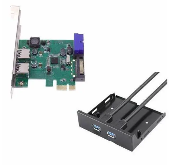 Main image of 4 Port USB 3.0 PCIE PCI Express Control Card Adapter+20pin to 2 port usb3.0 hub 3.5 Floppy bay Front Panel chipset