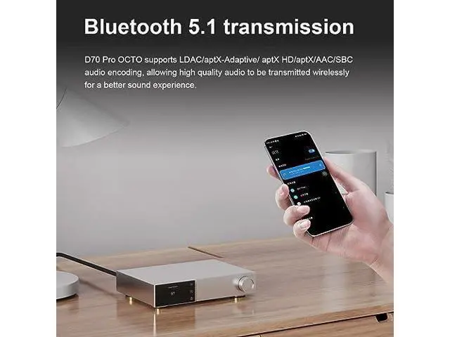 Alt view image 5 of 6 - Topping D70 Pro OCTO Hi-Res DAC: 8X CS43198 Flagship Chips, Bluetooth5.1 Wireless Audio DAC, USB/AES/BT/Opt/Coax Input XLR/RCA Output, Home Audio DA Converters, Preamp DAC with Color Display (Silver)