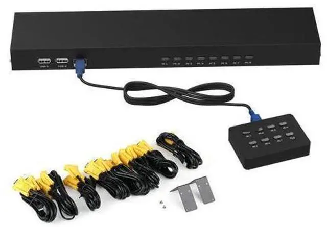 Main image of 8 Port Smart KVM Switch Manual Key Press VGA USB Wired Remote Extension Switcher 1U Console with Cable 801UK-L