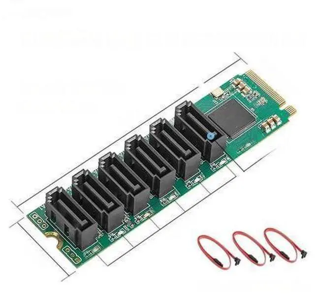 Main image of M.2 (PCIe 3.0) to 6 Ports SATA III 6G SSD Adapter with 3 SATAIII Cable PCIe Gen3x2 Non-RAID 1166 Chip