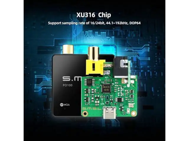 Alt view image 4 of 7 - SMSL PO100 2024 XU316 Digital to Analog Audio Converter, MQA Decoding USB to Toslink Coaxial/Optical, Mini USB to Coaxial Cable Adapter for Phone/PC/Player/Streamer, Black