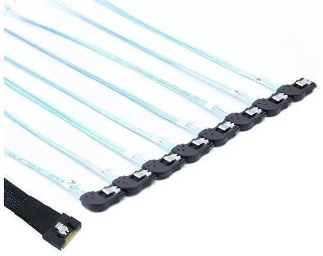 Main image of 4.0 SFF-8654 8i to 8-port SATA Left Angled Adapter Cable