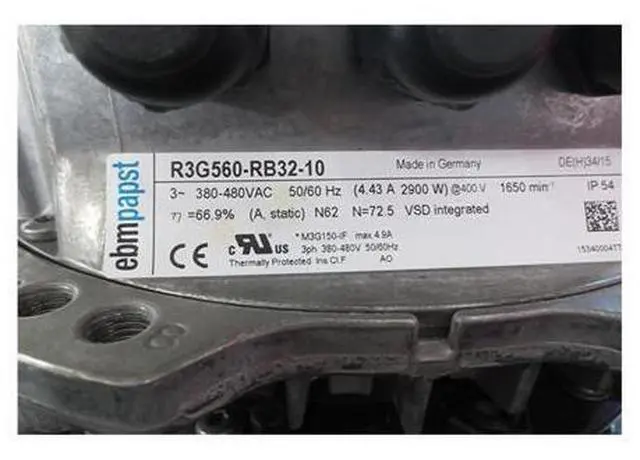Main image of R3G560-RB32-10 Germany ebmpapst centrifugal fan 400v 4.43A 1650rpm 2900W room clean air fan