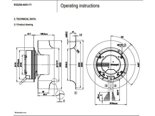 Alt view image 2 of 3 - R3G250-AK41-71 Original German ebmpapst EC230V 390w 3.1A 3390rpm Centrifugal Fan Brand new