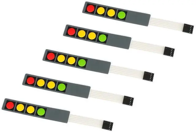 Main image of 5Pcs 1x4 4 Key Membrane Switch MG192B 4-Key Array Membrane Switch on Off Display Microcontroller Extended Keyboard 5Pin Dupont DIY Red Yellow Yellow Green 107x20x0.8mm