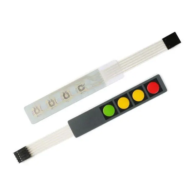 Alt view image 5 of 6 - 5Pcs 1x4 4 Key Membrane Switch MG192B 4-Key Array Membrane Switch on Off Display Microcontroller Extended Keyboard 5Pin Dupont DIY Red Yellow Yellow Green 107x20x0.8mm