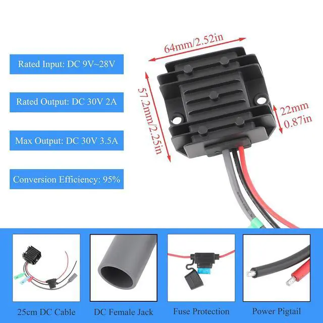 Alt view image 3 of 7 - DC 12V 24V to 30V Power Converter MAX 105W + 10m DC Male to Female Cable | Aluminum Shell; Passive Cooling; High Efficiency; 30,000-hour lifespan; With Protection Funtion; for Starlink MINI; with Fuse
