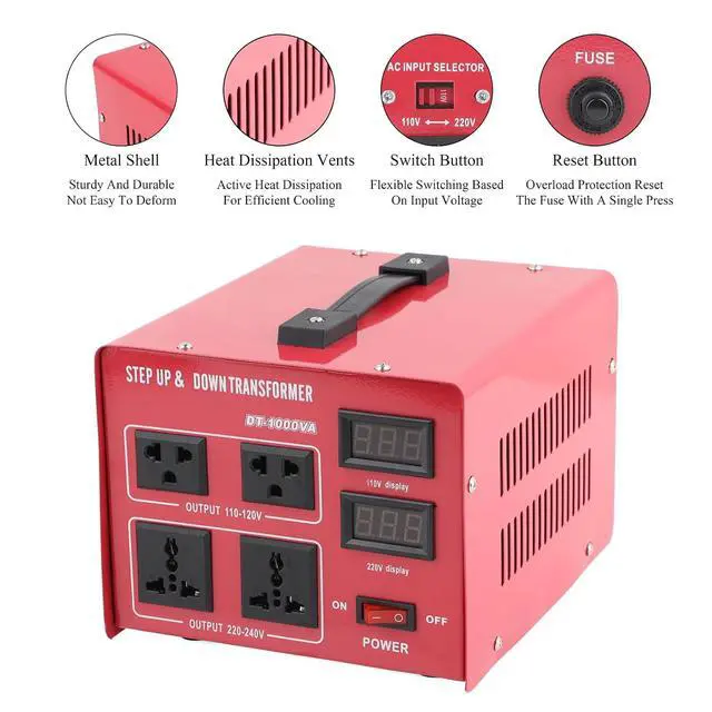 Alt view image 3 of 7 - AC 110V to 220V or 220V to 110V 2000W Transformer Power Converter, Red | Bidirectional 110/220V Conversion; Overload/Short-circuit/Overheat Protection, Efficient Heat Dissipation, Portable Carry
