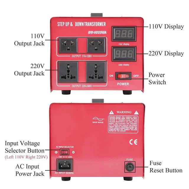 Alt view image 4 of 7 - AC 110V to 220V or 220V to 110V 2000W Transformer Power Converter, Red | Bidirectional 110/220V Conversion; Overload/Short-circuit/Overheat Protection, Efficient Heat Dissipation, Portable Carry
