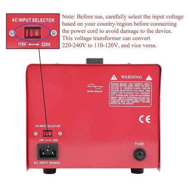 Alt view image 6 of 7 - AC 110V to 220V or 220V to 110V 2000W Transformer Power Converter, Red | Bidirectional 110/220V Conversion; Overload/Short-circuit/Overheat Protection, Efficient Heat Dissipation, Portable Carry