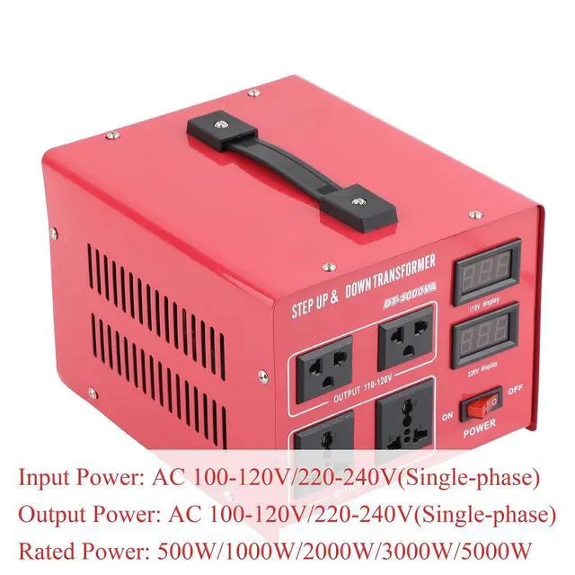 Alt view image 5 of 7 - AC 110V to 220V or 220V to 110V 2000W Transformer Power Converter, Red | Bidirectional 110/220V Conversion; Overload/Short-circuit/Overheat Protection, Efficient Heat Dissipation, Portable Carry