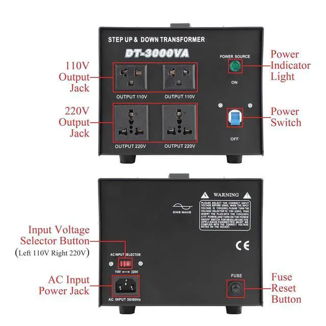 Alt view image 4 of 7 - AC 110V to 220V or 220V to 110V 2000W Transformer Power Converter, Black | Bidirectional 110/220V Conversion; Overload/Short-circuit/Overheat Protection, Efficient Heat Dissipation, Portable Carry