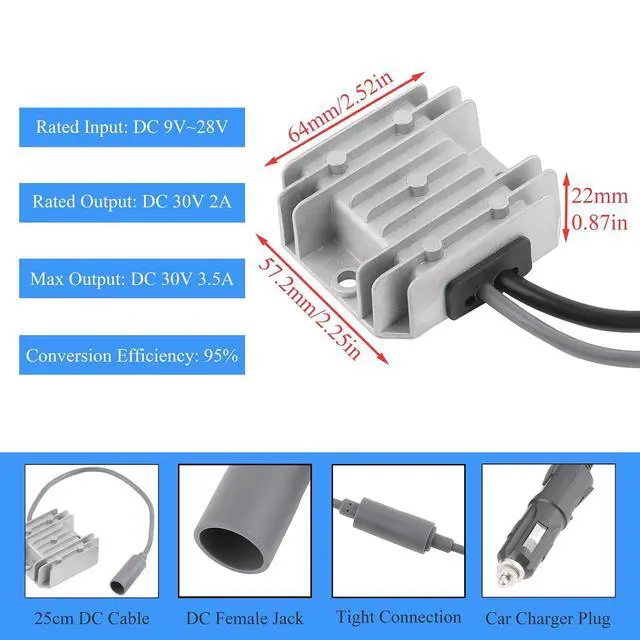 Alt view image 3 of 7 - DC 12V 24V to 30V Power Converter for Starlink Mini, DC Female Connector | MAX 105W; Aluminum Shell; High Efficiency; 30,000-hour lifespan; Protection Funtion; For Car, Truck, RV, Golf Cart, Ship