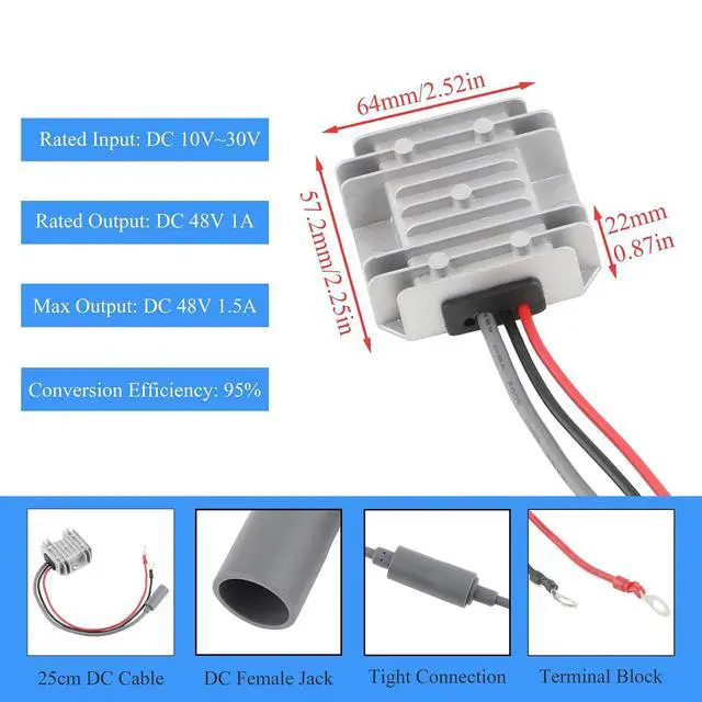 Alt view image 3 of 7 - DC 12V 24V to 48V Power Converter MAX 1.5A 72W+3m DC Male to Female Cable | Aluminum Shell; Passive Cooling; High Efficiency; 30,000-hour lifespan; With Protection Funtion; for Starlink MINI