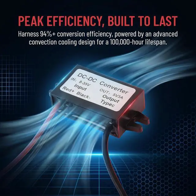 Alt view image 4 of 7 - DC 8-35V to 5V 3A 15W DC Power Converter Micro Connector | ABS Shell; Passive Cooling; Quiet Operation; 100,000-hour lifespan; With Protection Function; IP68 Waterproof