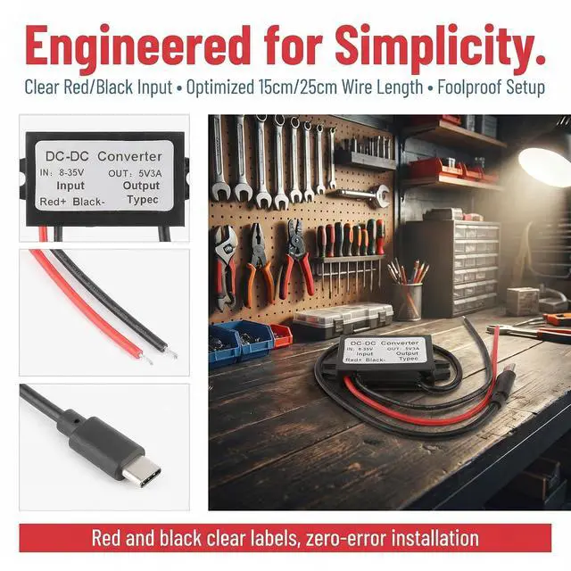 Alt view image 5 of 7 - DC 8-35V to 5V 3A 15W DC Power Converter Micro Connector | ABS Shell; Passive Cooling; Quiet Operation; 100,000-hour lifespan; With Protection Function; IP68 Waterproof