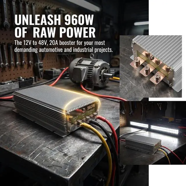 Alt view image 3 of 7 - DC 12V to 48V 20A 960W Boost Power Converter, Step Up Voltage Regulator | Aluminum Shell; High Efficiency; 100,000-hour lifespan; Protection Funtion; For Car, Truck, RV, Motorcycle, Golf Cart, Ship