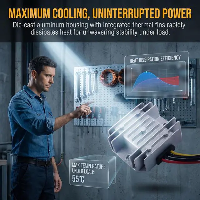 Alt view image 4 of 7 - DC 12V24V to 6V 10A 60W DC Power Converter Transformer with Terminal Blocks | Aluminum Shell; Passive Cooling; Quiet Operation; High Efficiency; 100,000-hour lifespan; With Protection Funtion