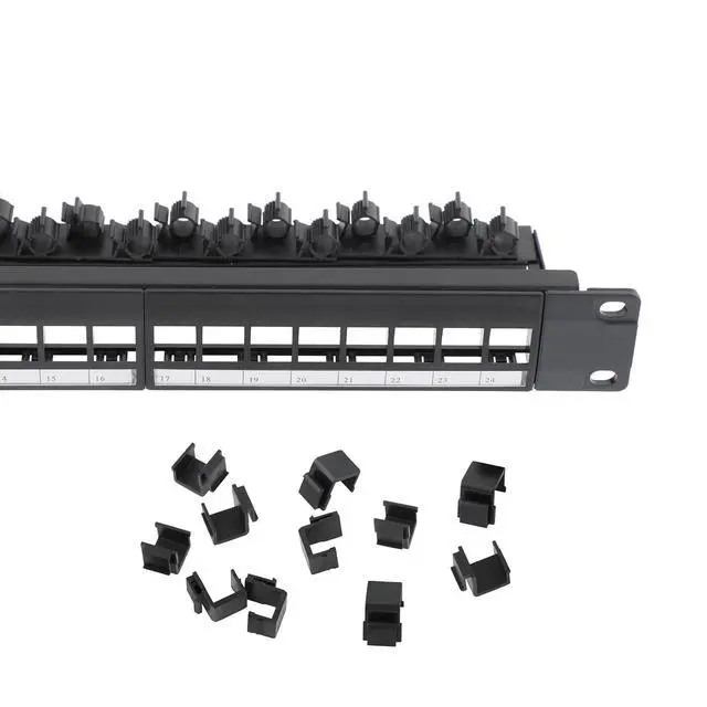 Alt view image 3 of 7 - 19 Inch Blank Keystone Patch Panel 24 Port 1U with 12PCS Blank Buckle | Rack Mountable, Numbered Ports with Label Slots, Cable Management, Modular Keystone Design, Supports Ethernet/Fiber
