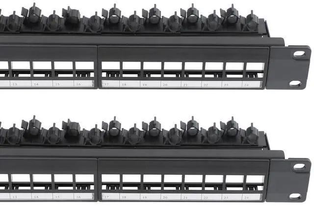 Main image of 2PCS 19 Inch Blank Keystone Patch Panel 24 Port 1U with Cable Management | Rack Mountable, Numbered Ports with Label Slots, Cable Management, Modular Keystone Design, Supports Ethernet/Fiber